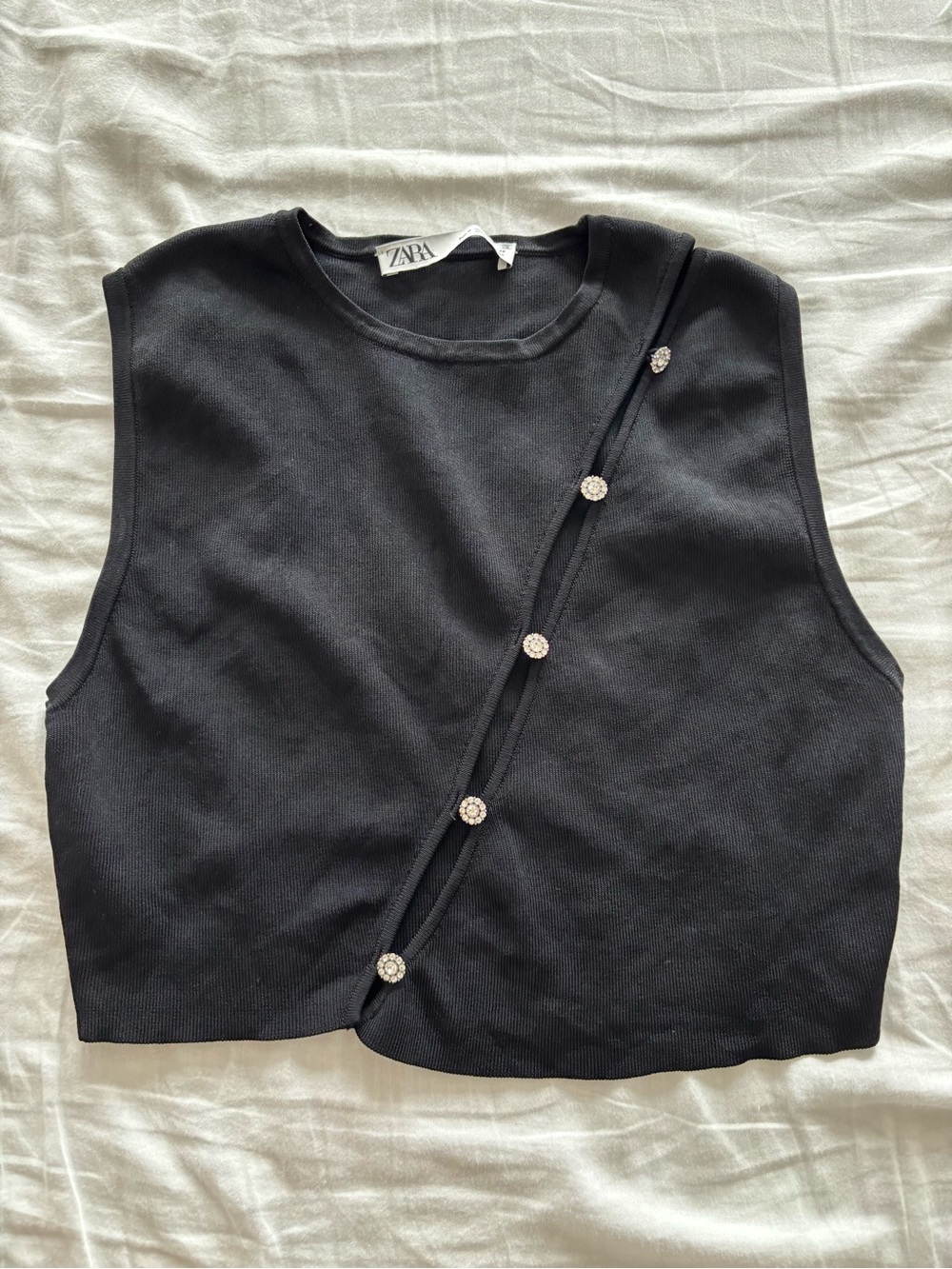 Zara Black Ribbed Crewneck Cropped Tank